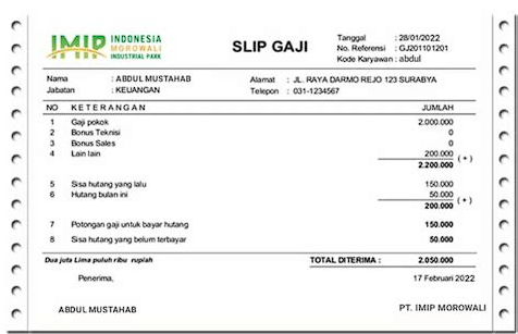 Slip Gaji PT IMIP Morowali